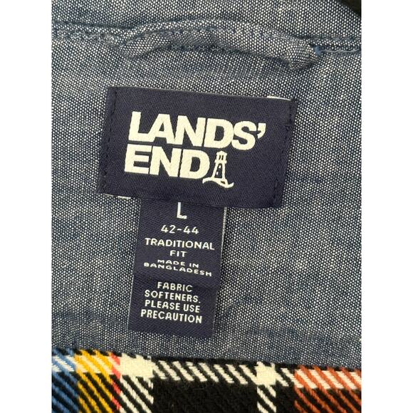 Lands’ End Men’s Traditional Fit Flannel Shirt Plaid Long Sleeve Button-Up L - Picture 3 of 5